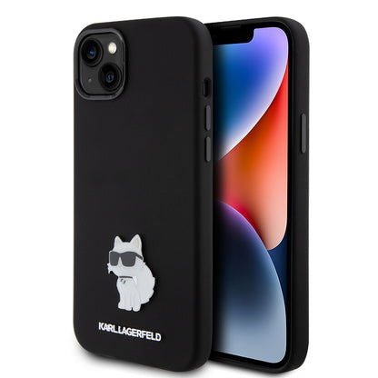Puzdro pre Apple iPhone 15 Plus, Karl Lagerfeld, Silicone Choupette Metal, Čierne