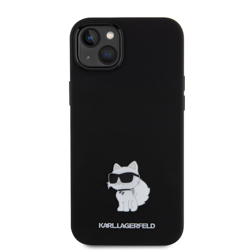 Puzdro pre Apple iPhone 15 Plus, Karl Lagerfeld, Silicone Choupette Metal, Čierne