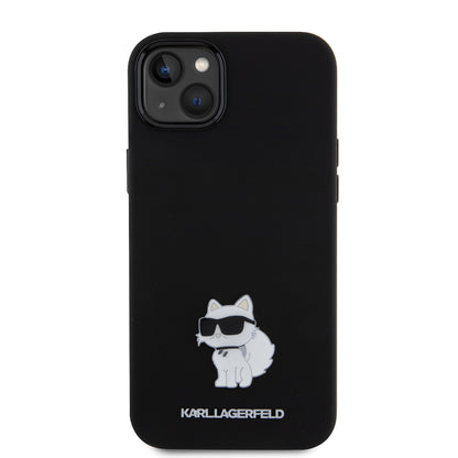 Puzdro pre Apple iPhone 15 Plus, Karl Lagerfeld, Silicone Choupette Metal, Čierne