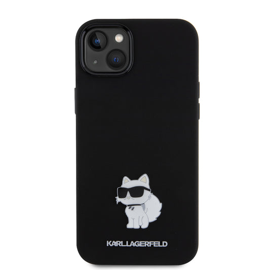 Puzdro pre Apple iPhone 15 Plus, Karl Lagerfeld, Silicone Choupette Metal, Čierne