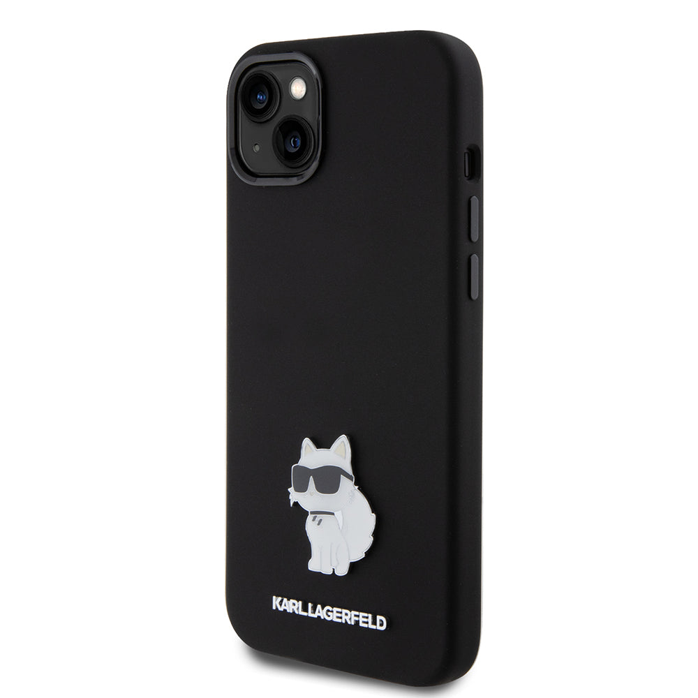 Puzdro pre Apple iPhone 15 Plus, Karl Lagerfeld, Silicone Choupette Metal, Čierne