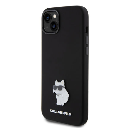 Puzdro pre Apple iPhone 15 Plus, Karl Lagerfeld, Silicone Choupette Metal, Čierne