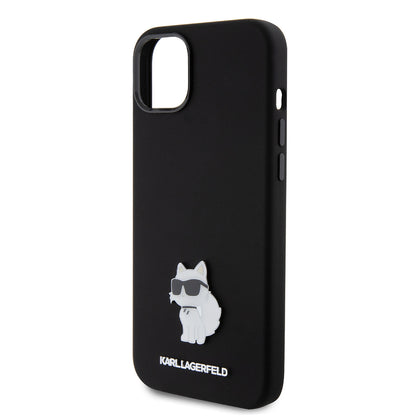 Puzdro pre Apple iPhone 15 Plus, Karl Lagerfeld, Silicone Choupette Metal, Čierne
