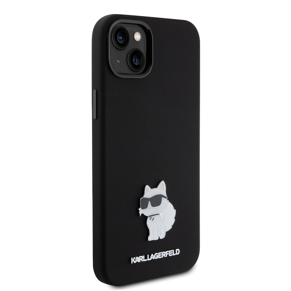 Puzdro pre Apple iPhone 15 Plus, Karl Lagerfeld, Silicone Choupette Metal, Čierne