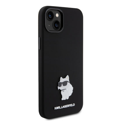 Puzdro pre Apple iPhone 15 Plus, Karl Lagerfeld, Silicone Choupette Metal, Čierne