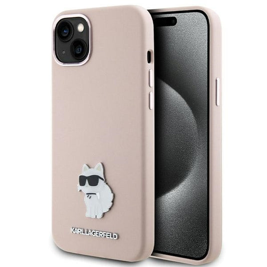 Puzdro pre Apple iPhone 15 Plus, Karl Lagerfeld, Silicone Choupette Metal, Ružová