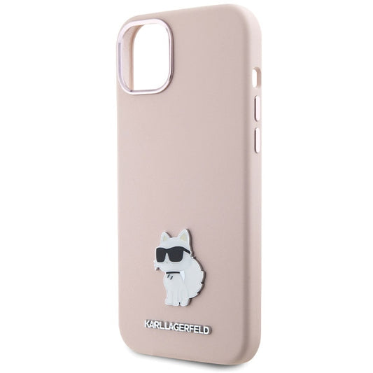 Puzdro pre Apple iPhone 15 Plus, Karl Lagerfeld, Silicone Choupette Metal, Ružová