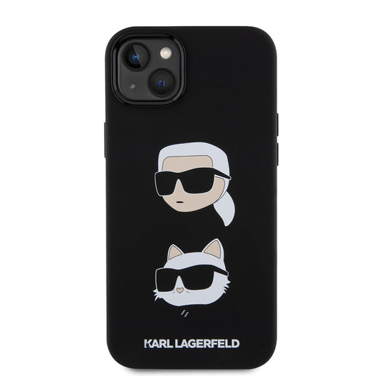 Puzdro pre Apple iPhone 15 Plus, Karl Lagerfeld, Silikónové Karl & Choupette's Heads, Čierne