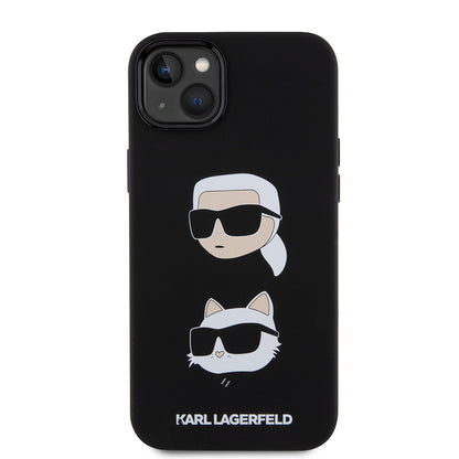 Puzdro pre Apple iPhone 15 Plus, Karl Lagerfeld, Silikónové Karl & Choupette's Heads, Čierne