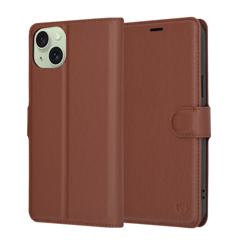 Obal na Apple iPhone 15 Plus, Techsuit, kožené folio, hnedý