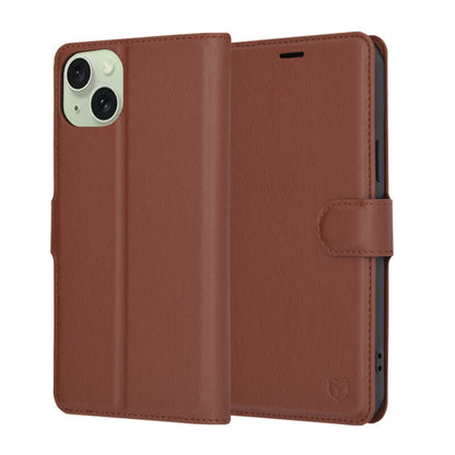 Obal na Apple iPhone 15 Plus, Techsuit, kožené folio, hnedý