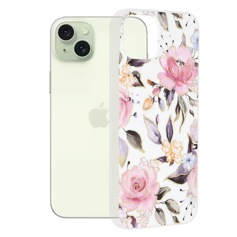 Puzdro pre Apple iPhone 15 Plus, Techsuit, Marble, Biela