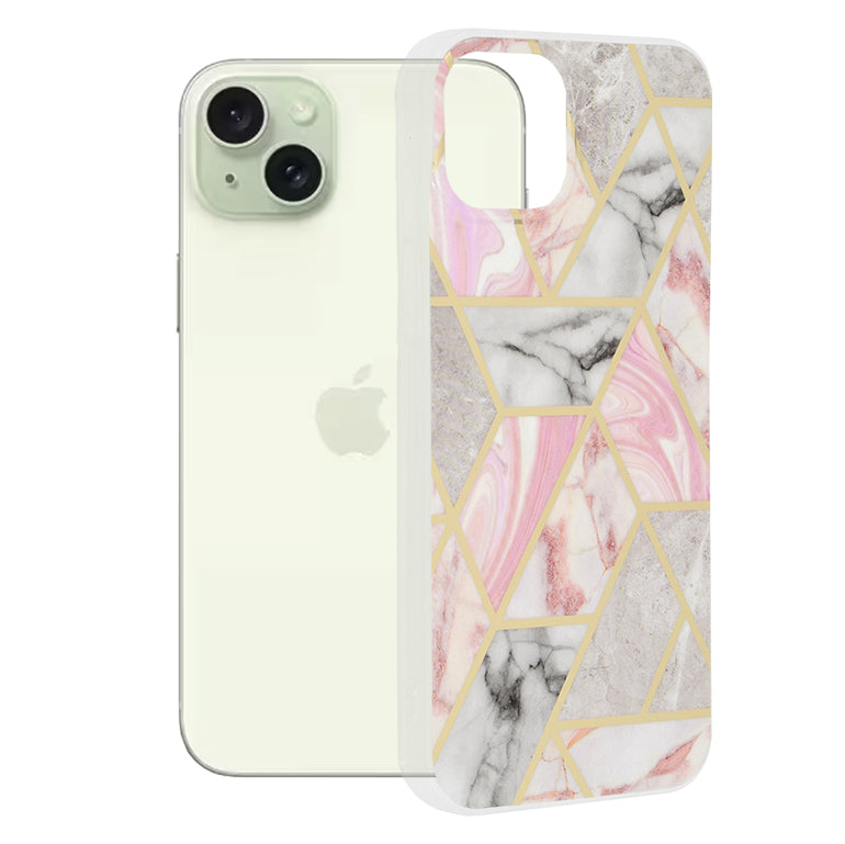Obal na Apple iPhone 15 Plus, Techsuit, Marble, Ružový