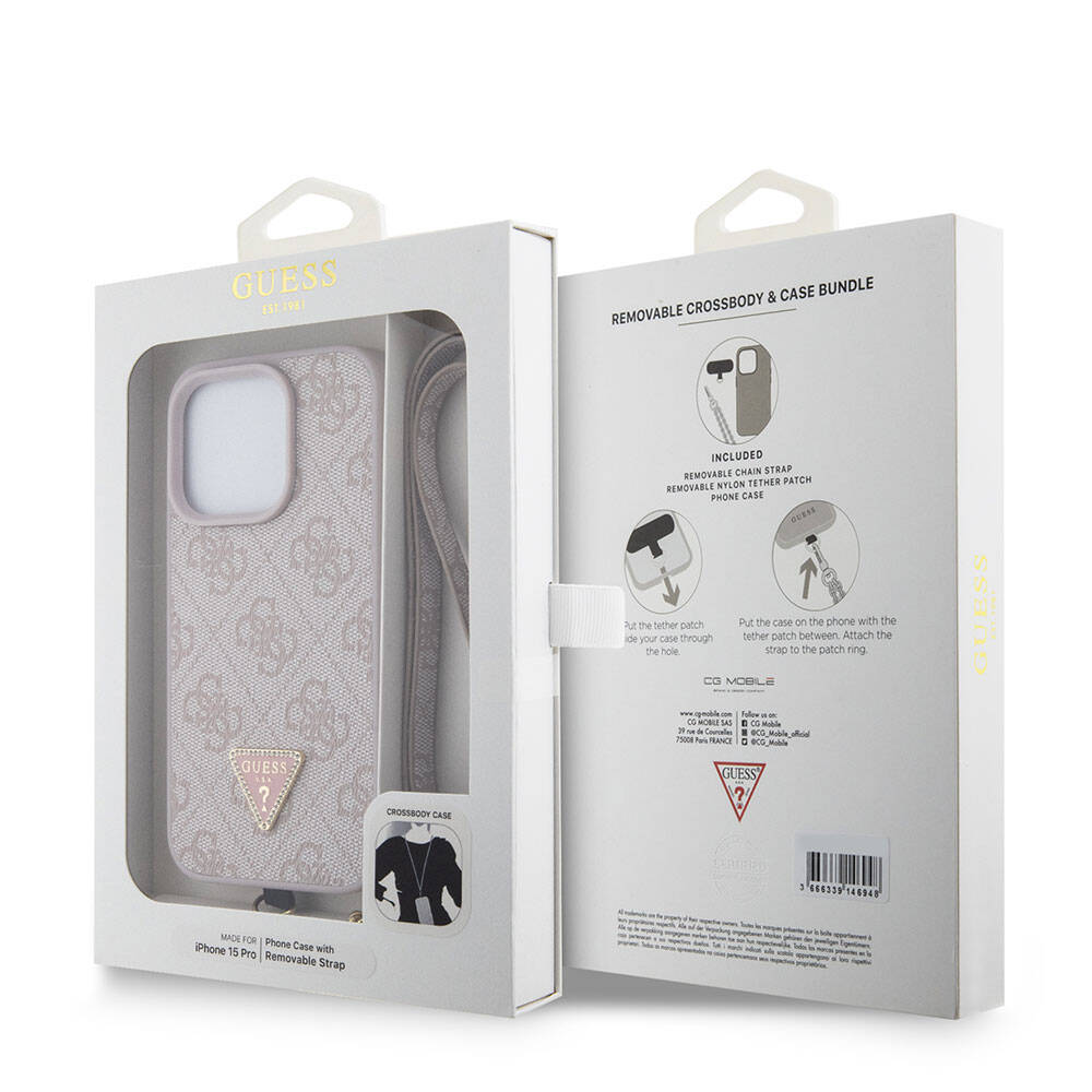 Puzdro pre Apple iPhone 15 Pro, Guess, Crossbody 4G Metal Logo, Ružové