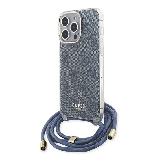 Puzdro pre Apple iPhone 15 Pro, Guess, Crossbody Cord 4G Print, Modrá