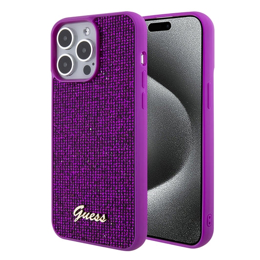 Puzdro pre Apple iPhone 15 Pro, Guess, Disco Metal Script, Fucsia