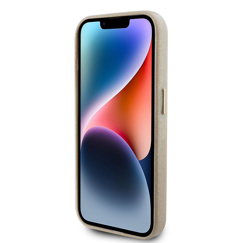 Puzdro pre Apple iPhone 15 Pro, Guess, Glitter Glossy Script, Bežové