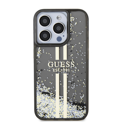 Puzdro pre Apple iPhone 15 Pro, Guess, Liquid Glitter Gold Stripe, Čierne