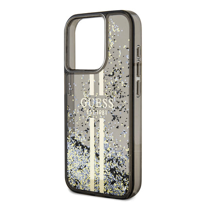 Puzdro pre Apple iPhone 15 Pro, Guess, Liquid Glitter Gold Stripe, Čierne