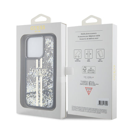 Puzdro pre Apple iPhone 15 Pro, Guess, Liquid Glitter Gold Stripe, Čierne