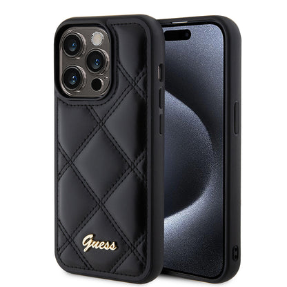 Puzdro pre Apple iPhone 15 Pro, Guess, Quilted Metal Logo, Čierne