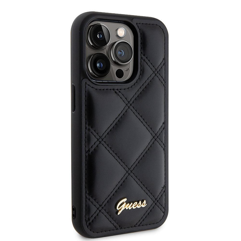 Puzdro pre Apple iPhone 15 Pro, Guess, Quilted Metal Logo, Čierne