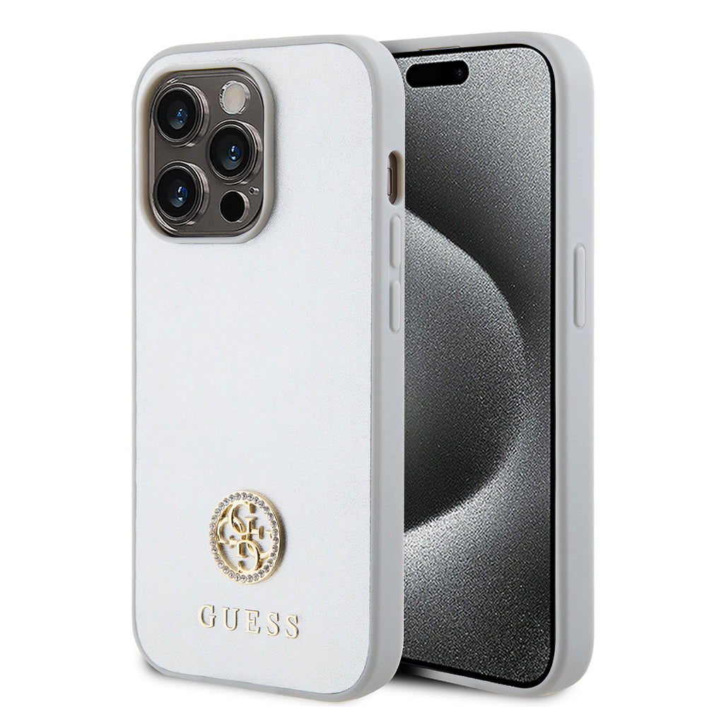 Puzdro pre Apple iPhone 15 Pro, Guess, Strass Metal Logo, Strieborné
