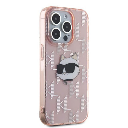 Case for Apple iPhone 15 Pro, Karl Lagerfeld, IML Luxury Monogram Choupette's Head, Pink