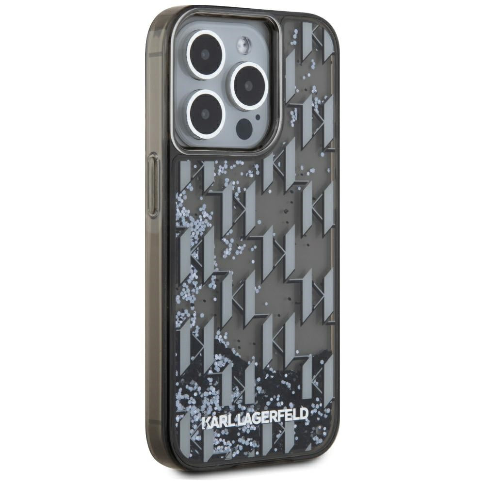 Puzdro pre Apple iPhone 15 Pro, Karl Lagerfeld, Liquid Glitter Monogram, Čierne