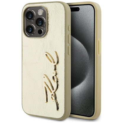 Puzdro pre Apple iPhone 15 Pro, Karl Lagerfeld, Metal Signature, Zlaté