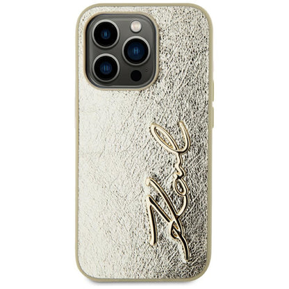 Puzdro pre Apple iPhone 15 Pro, Karl Lagerfeld, Metal Signature, Zlaté