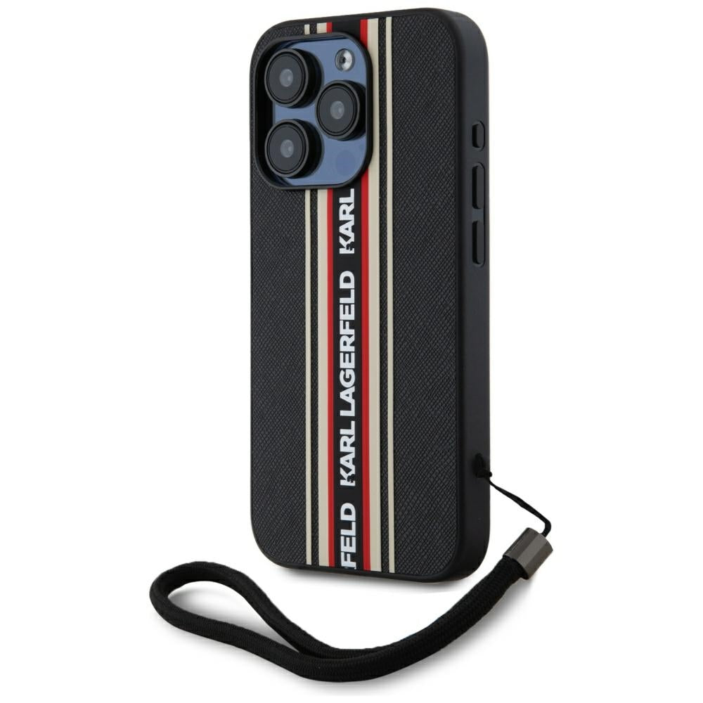 Puzdro pre Apple iPhone 15 Pro, Karl Lagerfeld, Saffiano Athleisure Stripes with Strap, Rosie