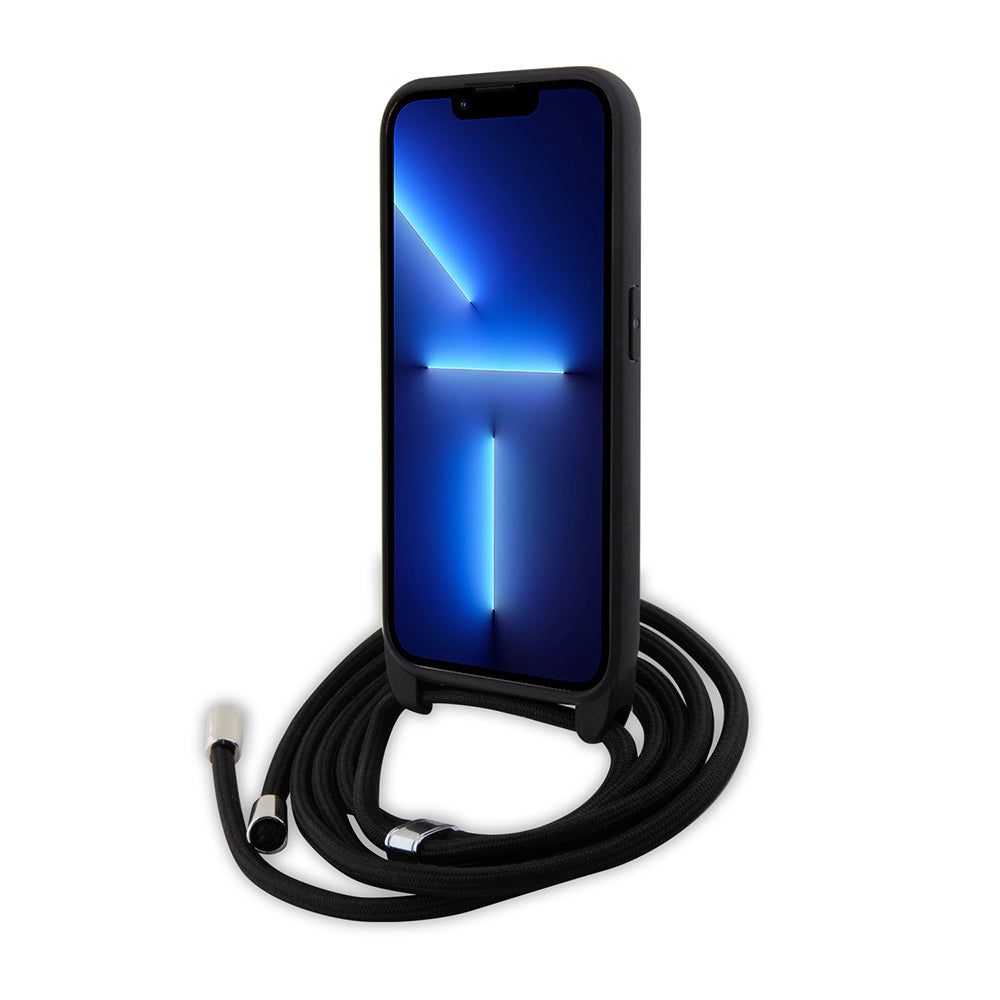 Puzdro pre Apple iPhone 15 Pro, Karl Lagerfeld, Saffiano Crossbody Monogram Metal Pin Karl, Čierne