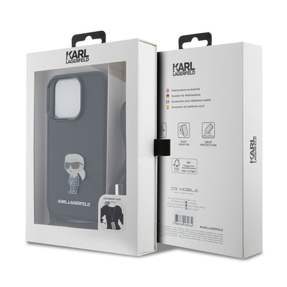 Puzdro pre Apple iPhone 15 Pro, Karl Lagerfeld, Saffiano Crossbody Monogram Metal Pin Karl, Čierne