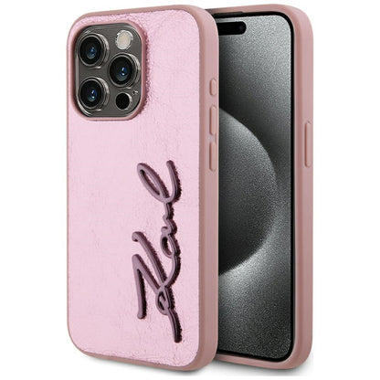 Puzdro pre Apple iPhone 15 Pro, Karl Lagerfeld, Metal Signature, Ružová