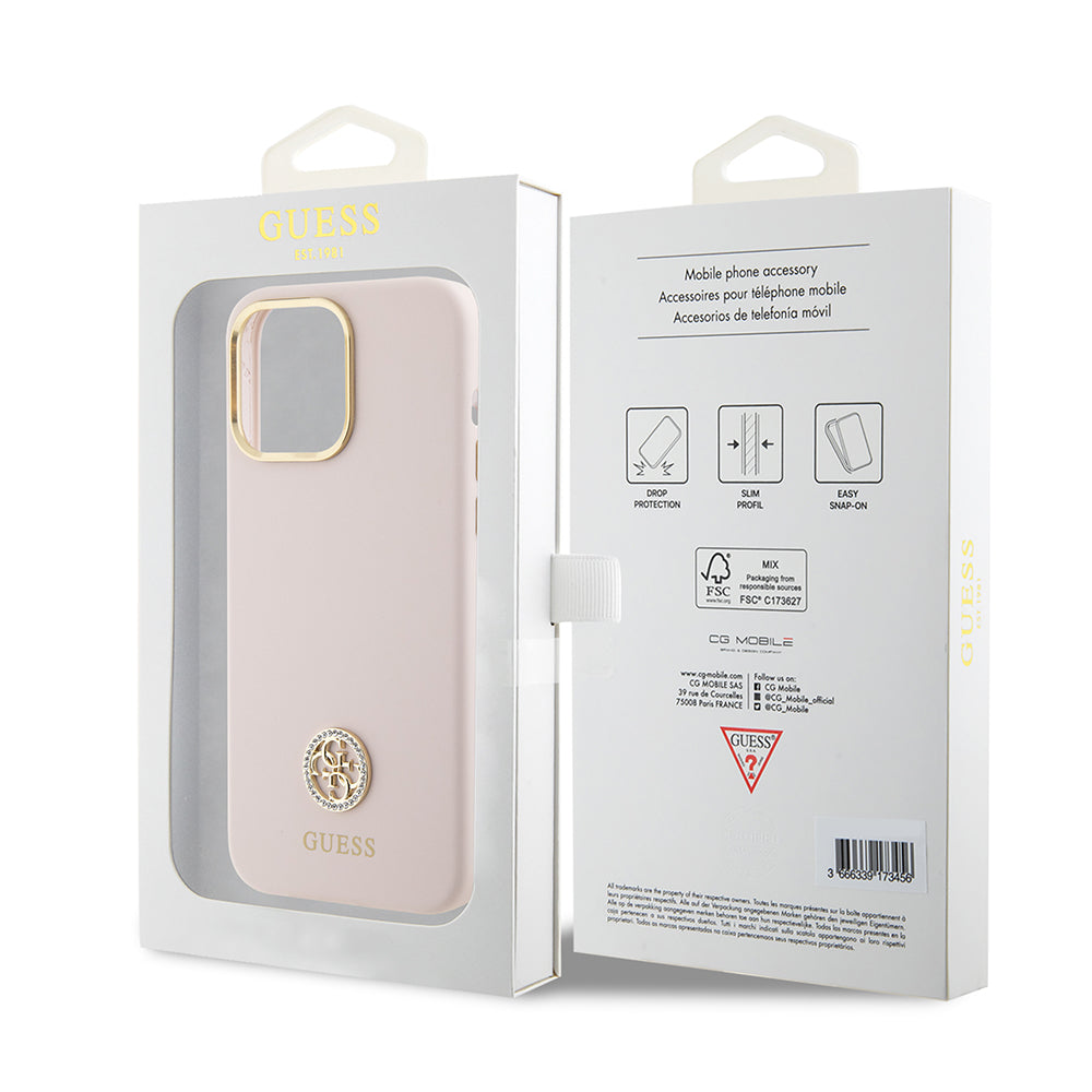 Case for Apple iPhone 15 Pro Max, Guess, 4G Strass Metal Logo, Pink