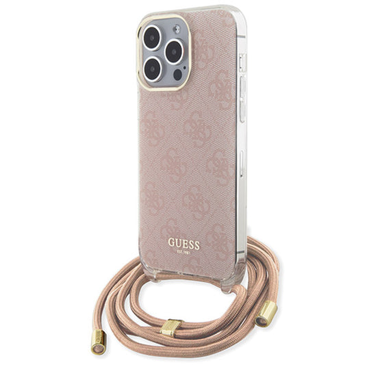 Puzdro pre Apple iPhone 15 Pro Max, Guess, Crossbody Cord 4G Print, Ružové