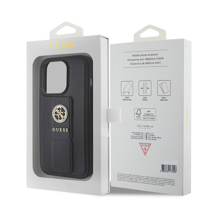 Case for Apple iPhone 15 Pro Max, Guess, Grip Stand 4G Saffiano Strass, Black