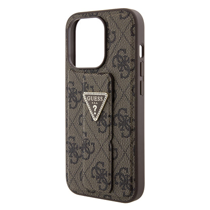 Puzdro pre Apple iPhone 15 Pro Max, Guess, Grip Stand 4G Triangle Strass, Hnedá