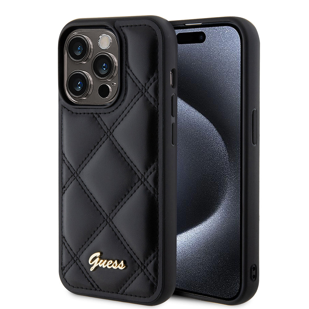 Puzdro pre Apple iPhone 15 Pro Max, Guess, Quilted Metal Logo, Čierne