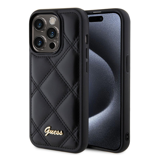 Puzdro pre Apple iPhone 15 Pro Max, Guess, Quilted Metal Logo, Čierne