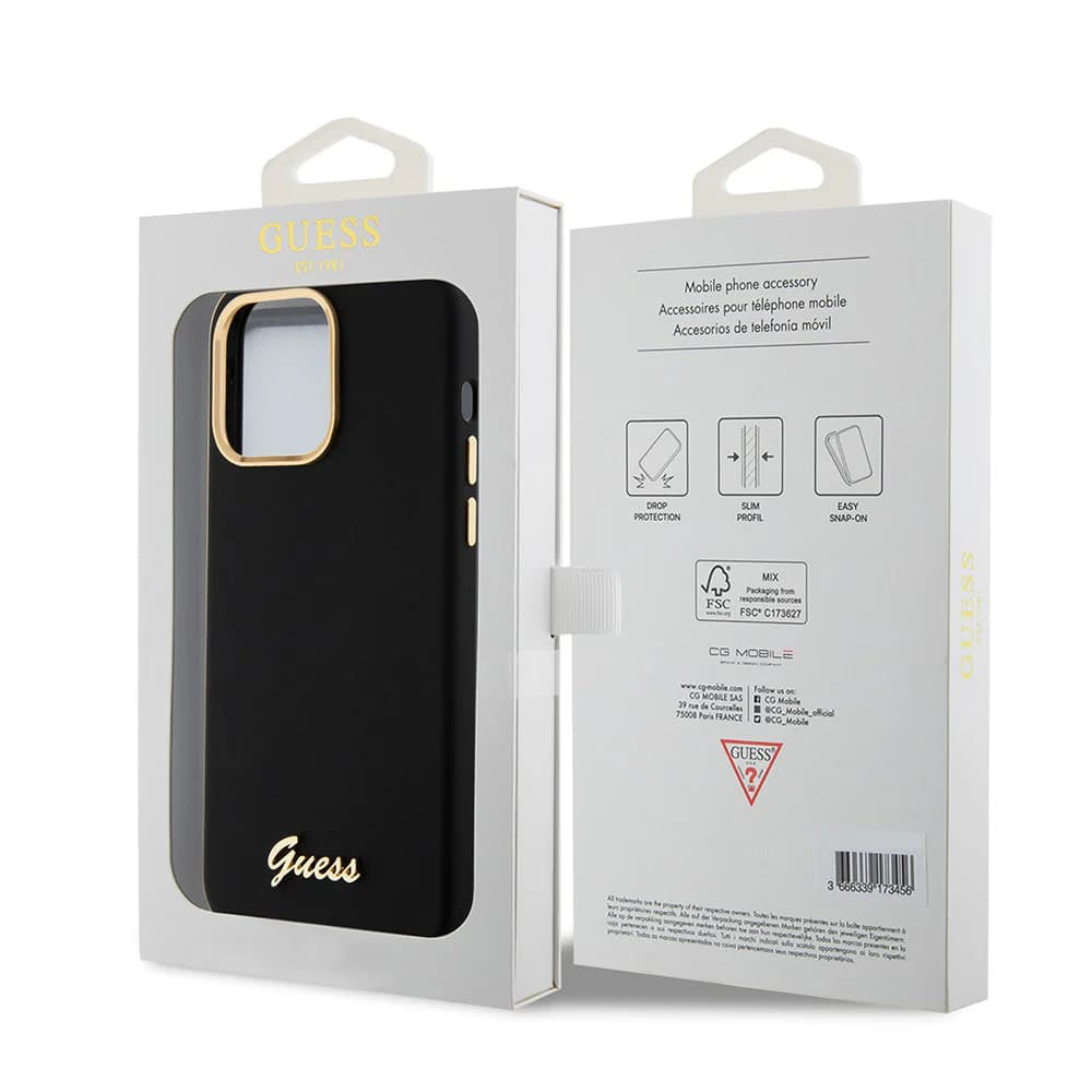 Puzdro pre Apple iPhone 15 Pro Max, Guess, Script Metal Logo & Frame, Čierne
