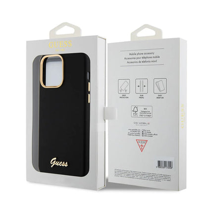 Puzdro pre Apple iPhone 15 Pro Max, Guess, Script Metal Logo & Frame, Čierne