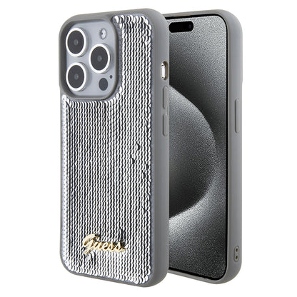 Puzdro pre Apple iPhone 15 Pro Max, Guess, Sequin Script Metal, Strieborné