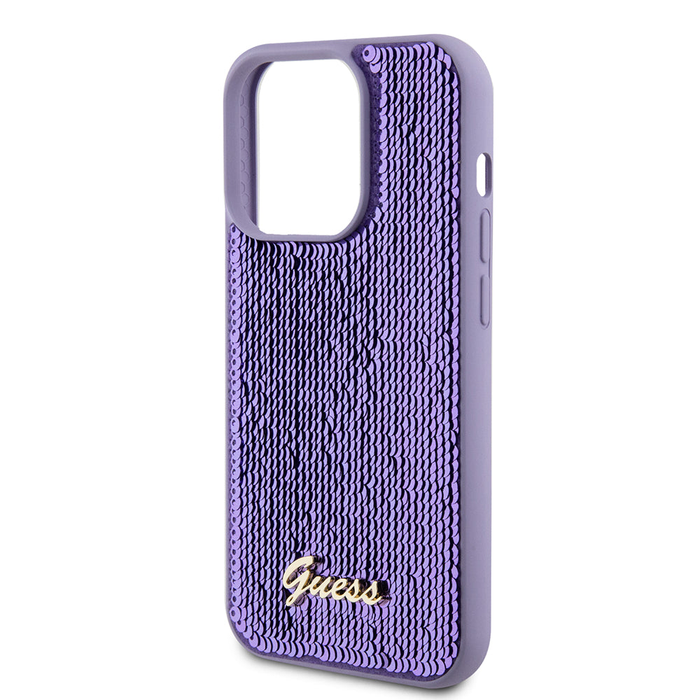 Puzdro pre Apple iPhone 15 Pro Max, Guess, Sequin Script Metal, Fialové