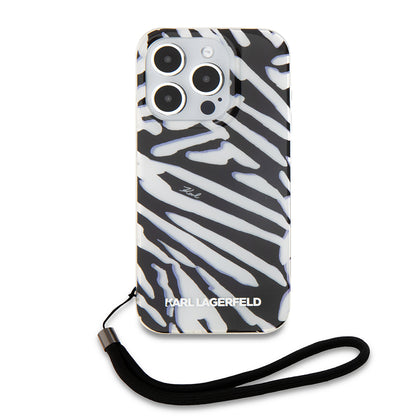 Puzdro pre Apple iPhone 15 Pro Max, Karl Lagerfeld, IML Luxury Zebra Pattern with Strap, Čierne