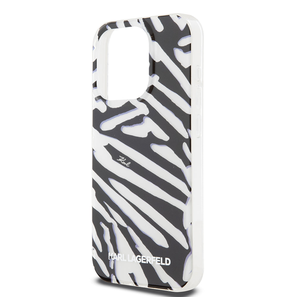 Puzdro pre Apple iPhone 15 Pro Max, Karl Lagerfeld, IML Luxury Zebra Pattern with Strap, Čierne