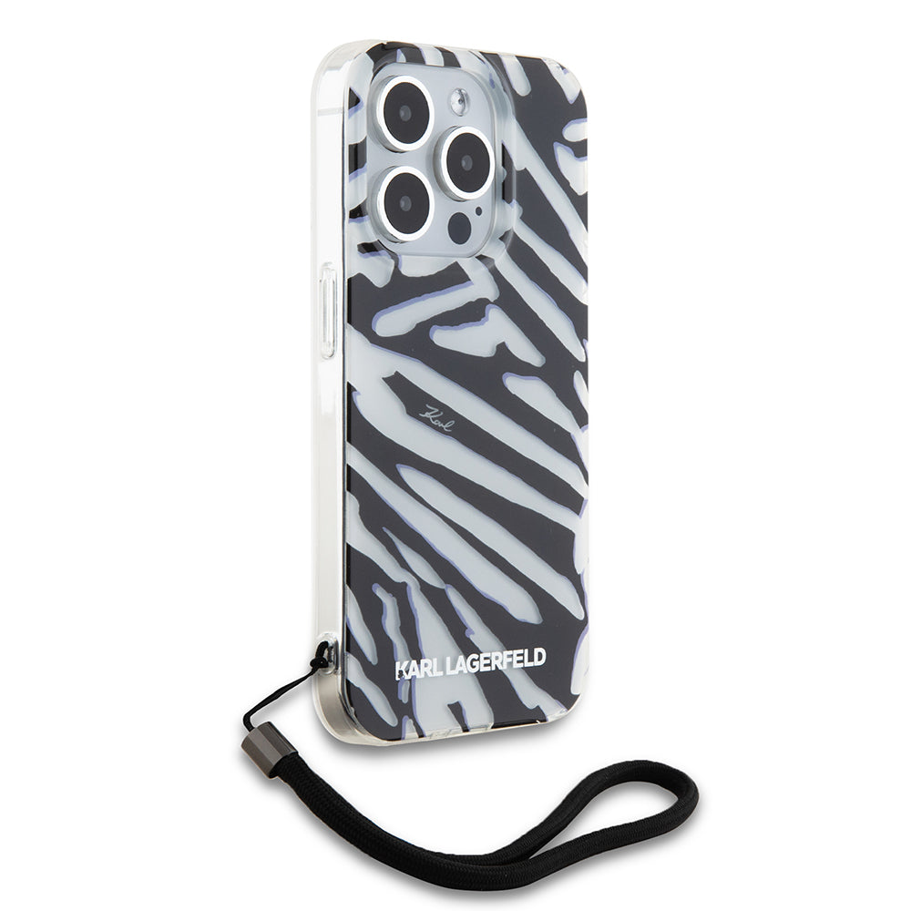 Puzdro pre Apple iPhone 15 Pro Max, Karl Lagerfeld, IML Luxury Zebra Pattern with Strap, Čierne