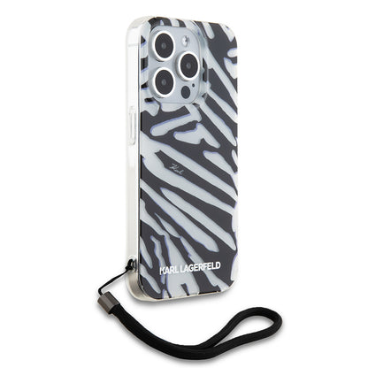 Puzdro pre Apple iPhone 15 Pro Max, Karl Lagerfeld, IML Luxury Zebra Pattern with Strap, Čierne