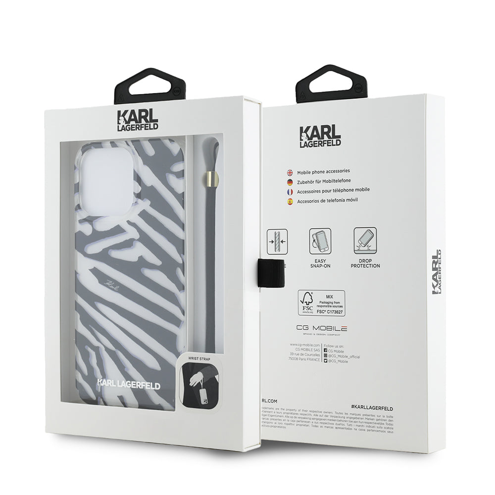 Puzdro pre Apple iPhone 15 Pro Max, Karl Lagerfeld, IML Luxury Zebra Pattern with Strap, Čierne